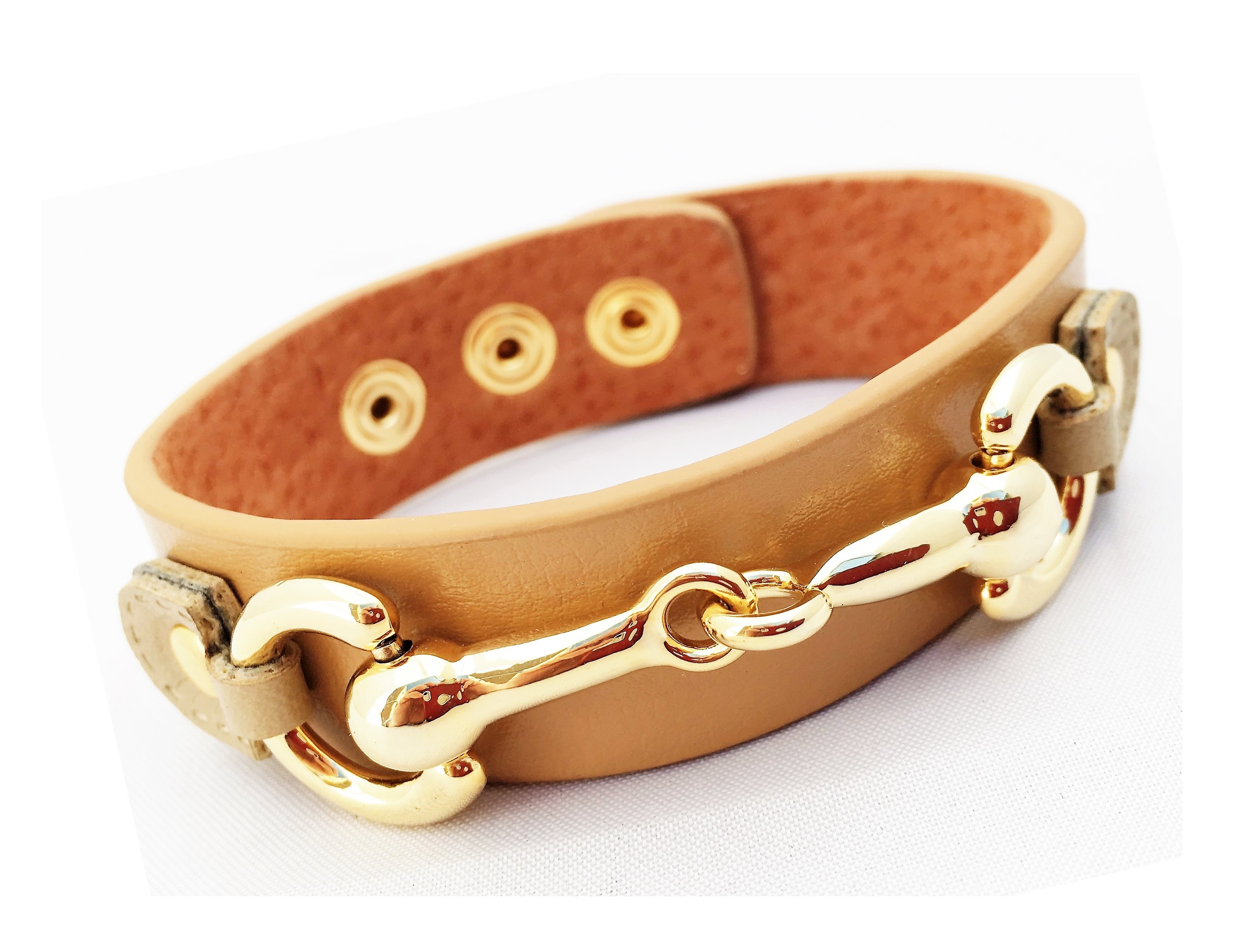 Wardani, Gold Horse bit Genuine Leather Bracelet Adjustable Handmade